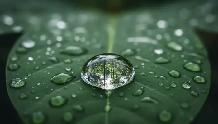 Feuille de plante médicinale avec rosée, illustrant l'entretien et la vitalité du bouclier arkana.