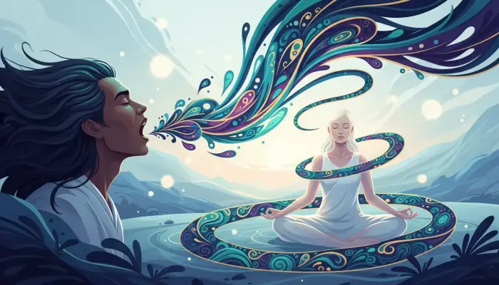 Illustration de la bénédiction d'un lieu par les chants sacrés Icaros.