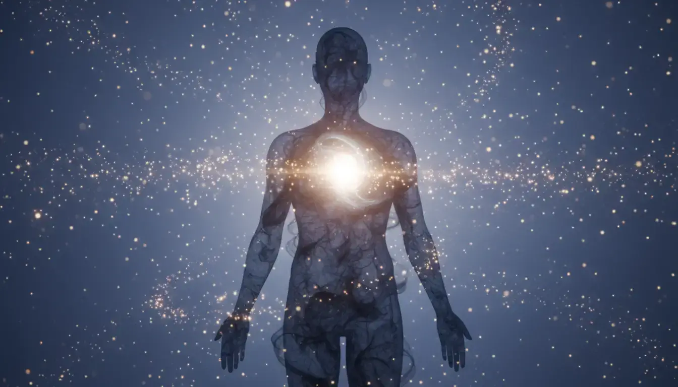 Illustration du recouvrement d'âme, une sphère de lumière réintégrant une silhouette.